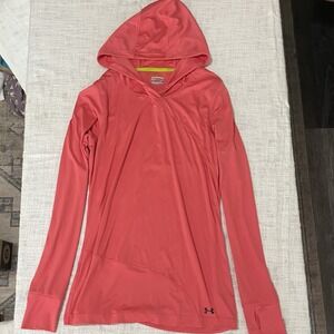 Under Armour Long Shirt Fitted Heat Gear‎ Hoodie Lightweight Coral Womens XL EUC